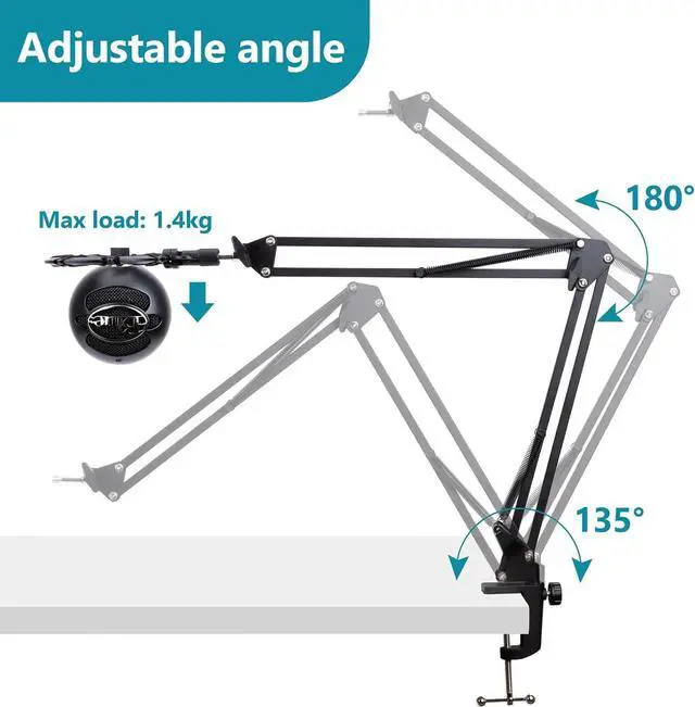 Alt view image 2 of 7 - Blue Snowball Boom Arm with Pop Filter - Snowball MIC Boom Arm Stand with Foam Windscreen for Blue Snowball iCE USB Mic by YOUSHARES