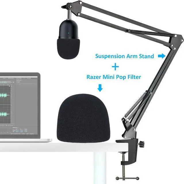 Alt view image 7 of 7 - SUNMON Seiren Mini Boom Arm Mic Stand with Pop Filter, Adjustable Microphone Suspension Boom Scissor Arm Stand with Pop Filter for Razer Seiren Mini USB Streaming Microphone