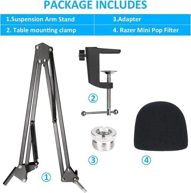 Alt view image 5 of 7 - SUNMON Seiren Mini Boom Arm Mic Stand with Pop Filter, Adjustable Microphone Suspension Boom Scissor Arm Stand with Pop Filter for Razer Seiren Mini USB Streaming Microphone