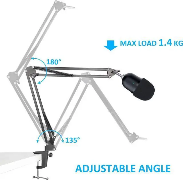 Alt view image 3 of 7 - SUNMON Seiren Mini Boom Arm Mic Stand with Pop Filter, Adjustable Microphone Suspension Boom Scissor Arm Stand with Pop Filter for Razer Seiren Mini USB Streaming Microphone