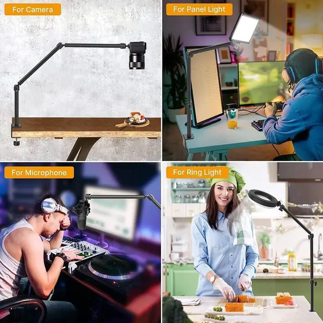 Alt view image 6 of 7 - VIJIM LS08 Overhead Camera Desk Mount Stand, Flexible Webcam Stand Microphone Boom Arm, 360° Rotation Tabletop Aluminum C-Clamp Stand, Standard ¼   Screw for DSLR Camera, Microphone & Webcam