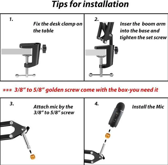 Alt view image 6 of 6 - For Blue Yeti Boom Arm, Mic Desk Stand Compatible with Blue Yeti Nano Microphone, Blue Yeti x Mic Arm Stand Perfect for Podcasts, Gaming, Recording