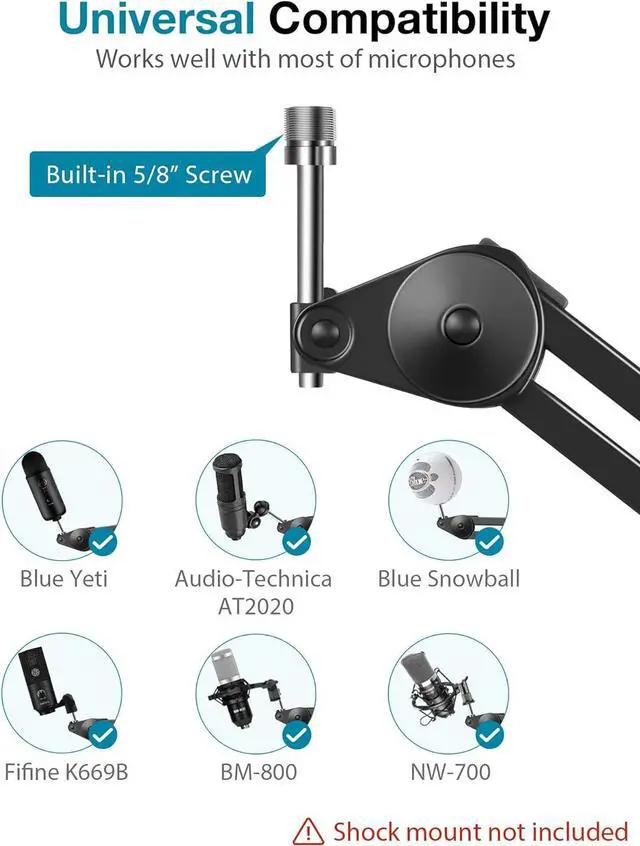 Alt view image 2 of 7 - InnoGear Microphone Arm Stand, Heavy Duty Mic Arm Microphone Stand Suspension Scissor Boom Stands with Mic Clip and Cable Ties for Blue Yeti Snowball Hyper X QuadCast SoloCast Fifine Gaming(Medium)