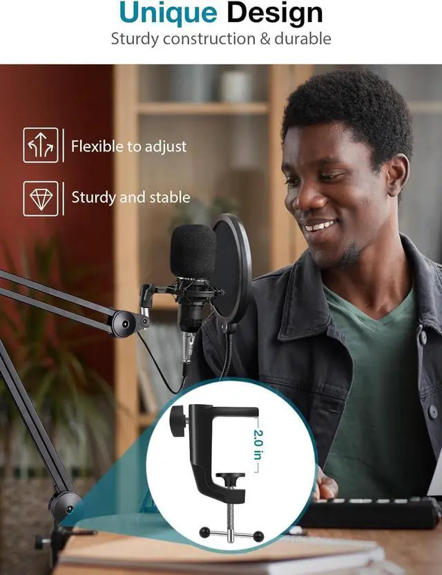 Alt view image 7 of 7 - InnoGear Microphone Arm Stand, Heavy Duty Mic Arm Microphone Stand Suspension Scissor Boom Stands with Mic Clip and Cable Ties for Blue Yeti Snowball Hyper X QuadCast SoloCast Fifine Gaming(Medium)