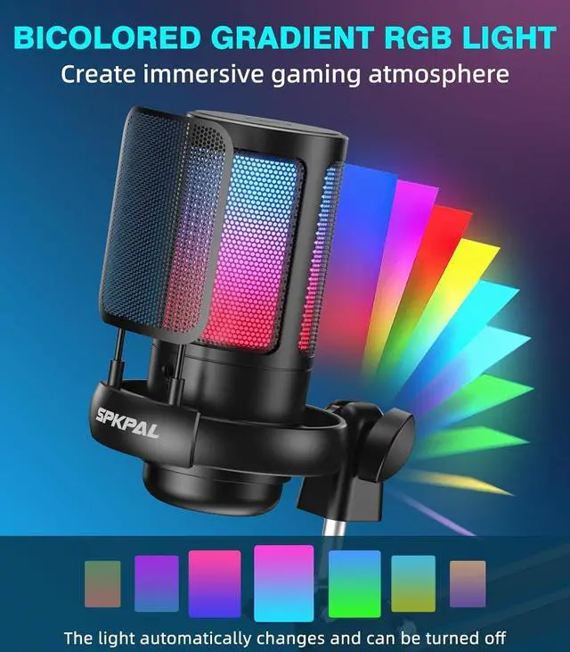 Alt view image 3 of 7 - Gaming PC USB Microphone for PC with Boom Arm, USB PC Mic for Podcasts Videos, Streaming, Condenser Mic with Quick Mute, RGB Indicator,Shock Mount,Rotate gain Button