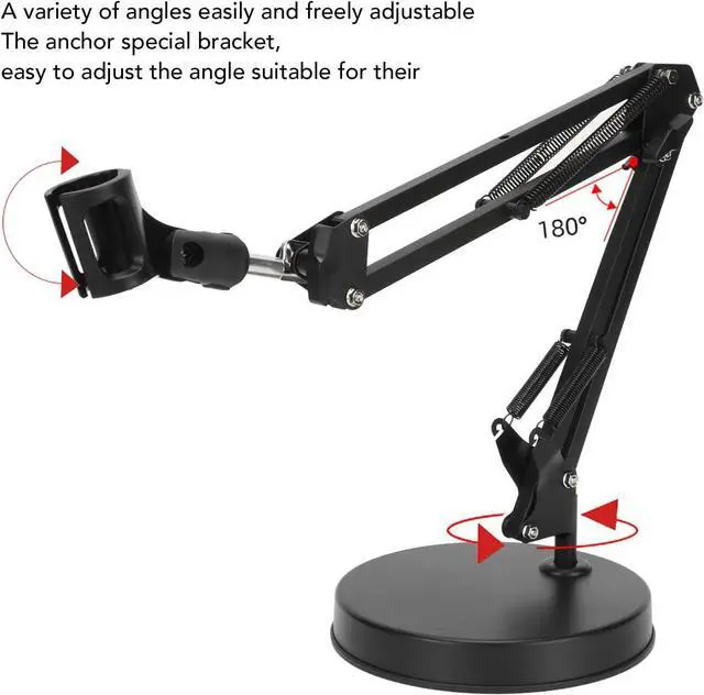 Alt view image 3 of 7 - Desktop Microphone Stand, Adjustable Microphone Tripod Stand with Boom Arm, Shock Mount Mic Arm Stand, 1/4 Screw Hole, for Recording Livestreaming Gaming