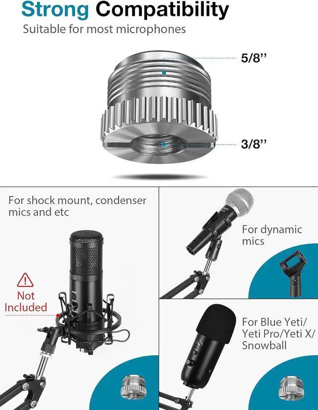 Alt view image 6 of 7 - InnoGear Mic Stand for Blue Yeti, Heavy Duty Microphone Stand with Microphone Windscreen and Dual Layered Mic Pop Filter Suspension Boom Scissor Arm Stands for Blue Spark and Other Mics, Medium