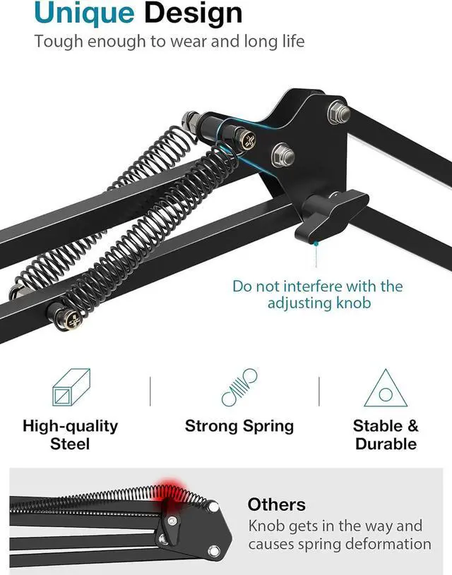 Alt view image 4 of 7 - InnoGear Mic Stand for Blue Yeti, Heavy Duty Microphone Stand with Microphone Windscreen and Dual Layered Mic Pop Filter Suspension Boom Scissor Arm Stands for Blue Spark and Other Mics, Medium