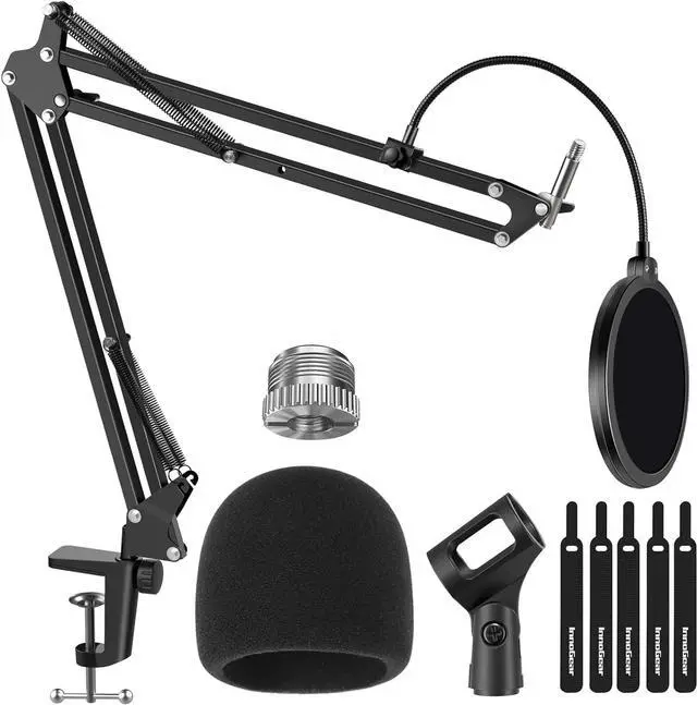 Main image of InnoGear Mic Stand for Blue Yeti, Heavy Duty Microphone Stand with Microphone Windscreen and Dual Layered Mic Pop Filter Suspension Boom Scissor Arm Stands for Blue Spark and Other Mics, Medium