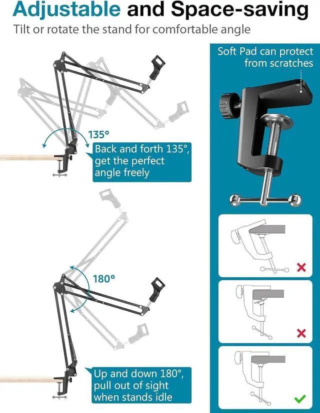 Alt view image 3 of 7 - InnoGear Mic Stand for Blue Yeti, Heavy Duty Microphone Stand with Microphone Windscreen and Dual Layered Mic Pop Filter Suspension Boom Scissor Arm Stands for Blue Spark and Other Mics, Medium