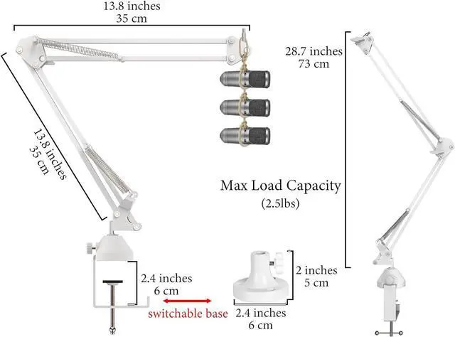 Alt view image 2 of 6 - Geekria for Creators Microphone Arm Compatible with Shure MV88+, SM7B, MV7, MV7X, SM58, SM57 Mic Boom Arm with Tabletop Flange Mount, Suspension Stand, Mic Scissor Arm, Desk Mount Holder (White)
