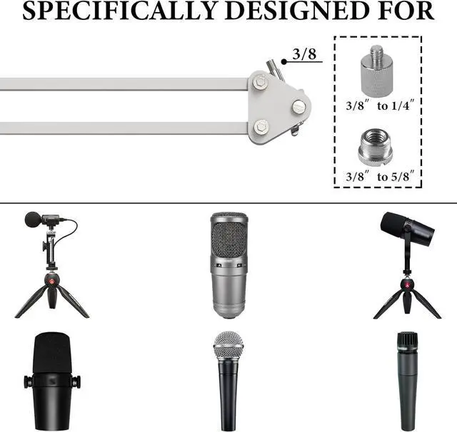 Alt view image 6 of 6 - Geekria for Creators Microphone Arm Compatible with Shure MV88+, SM7B, MV7, MV7X, SM58, SM57 Mic Boom Arm with Tabletop Flange Mount, Suspension Stand, Mic Scissor Arm, Desk Mount Holder (White)