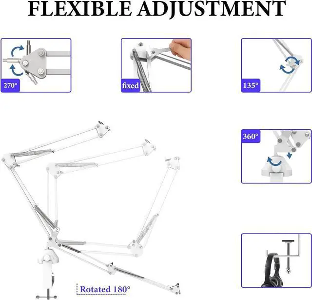 Alt view image 5 of 6 - Geekria for Creators Microphone Arm Compatible with Shure MV88+, SM7B, MV7, MV7X, SM58, SM57 Mic Boom Arm with Tabletop Flange Mount, Suspension Stand, Mic Scissor Arm, Desk Mount Holder (White)