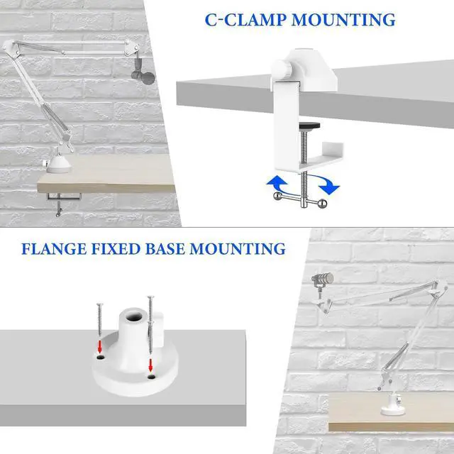 Alt view image 3 of 6 - Geekria for Creators Microphone Arm Compatible with Shure MV88+, SM7B, MV7, MV7X, SM58, SM57 Mic Boom Arm with Tabletop Flange Mount, Suspension Stand, Mic Scissor Arm, Desk Mount Holder (White)