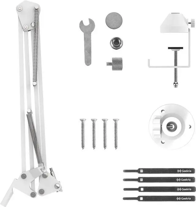 Alt view image 4 of 6 - Geekria for Creators Microphone Arm Compatible with Shure MV88+, SM7B, MV7, MV7X, SM58, SM57 Mic Boom Arm with Tabletop Flange Mount, Suspension Stand, Mic Scissor Arm, Desk Mount Holder (White)