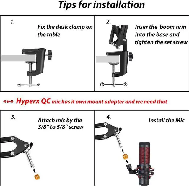 Alt view image 5 of 6 - Boom Arm for hyperx quadcast, Mic Desk Stand Compatible with hyperx quadcast s Microphone, Hyperx quadcast Mic Arm perfect for Podcasts, Gaming, Recording.
