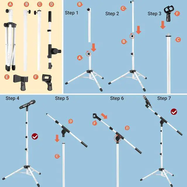 Alt view image 7 of 7 - CAHAYA 2 in 1 Microphone Stand Foldable Tripod Boom Mic Stands with 2 Mic Clip Holders for Performance Singing Speech Wedding Stage and Outdoor (White)