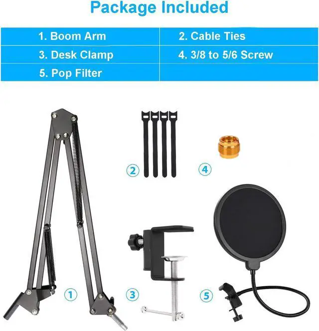 Alt view image 6 of 6 - Compatible with HyperX Quadcast S Mic Boom Arm, Quadcast Microphone Adjustable Stand with Pop Filter,3 Layers Windscreen to Improve Sound Quality By YUZUHOME
