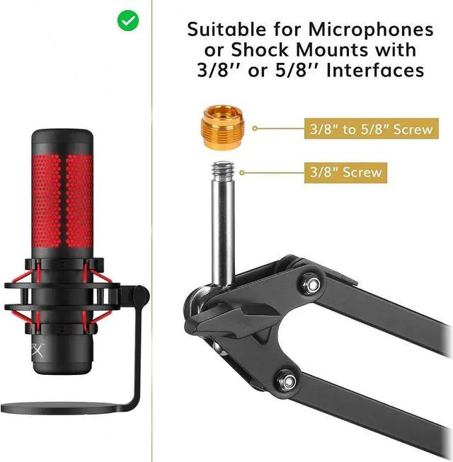 Alt view image 2 of 6 - Compatible with HyperX Quadcast S Mic Boom Arm, Quadcast Microphone Adjustable Stand with Pop Filter,3 Layers Windscreen to Improve Sound Quality By YUZUHOME