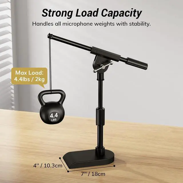 Alt view image 4 of 7 - TONOR Adjustable Desktop Mic Stand for Blue Yeti, Weighted Base with Twist Clutch, Boom Arm with 3/8'' and 5/8'' adapter for Blue Snowball and All Microphones, Suitable for Recording, Podcast, Guitar