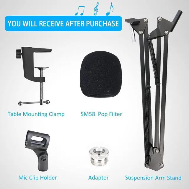 Alt view image 4 of 7 - YOUSHARES Mic Stand with Foam Windscreen - Microphone Boom Arm Stand with Pop Filter compatibale with SM58S SM58-LC Dynamic Vocal Microphone