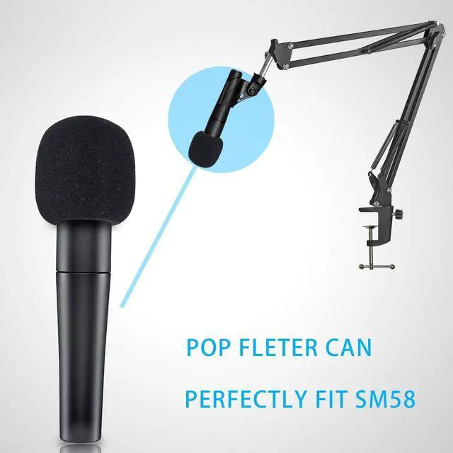 Alt view image 6 of 7 - YOUSHARES Mic Stand with Foam Windscreen - Microphone Boom Arm Stand with Pop Filter compatibale with SM58S SM58-LC Dynamic Vocal Microphone
