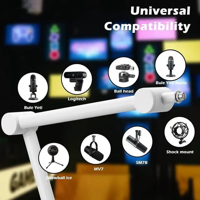 Alt view image 3 of 7 - BOMGE Boom Arm Mic Stand - Adjustable Heavy Duty Suspension Boom Scissor Arm Stand with Cable Management Channels, Desk Clamp for Podcasts, Streaming, Gaming, Home Office, Recording (White)