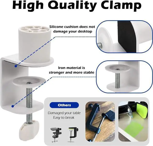 Alt view image 4 of 7 - BOMGE Boom Arm Mic Stand - Adjustable Heavy Duty Suspension Boom Scissor Arm Stand with Cable Management Channels, Desk Clamp for Podcasts, Streaming, Gaming, Home Office, Recording (White)