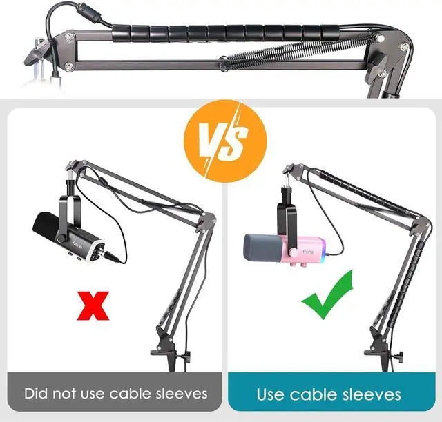 Alt view image 4 of 7 - YOUSHARES Fifine AM8 Boom Arm, Adjustable Fifine AM8 Mic Arm Sturdy Metal Mic Stand with 2 Cable Sleeve, 3/8" to 5/8" Screw Adapter