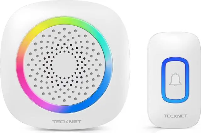 Main image of TECKNET Wireless Doorbell, Portable Doorbell with RGB Light, Battery Powered IP66 Waterproof Cordless Door Chime Kit, 1300 ft Wireless Range, 60 Chimes & 5 Level Volume, Using Time up to 4.5 Years
