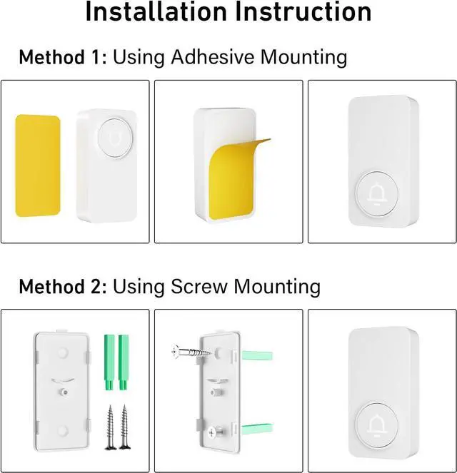 Alt view image 5 of 7 - SECRUI Wireless Doorbell, Waterproof Door Bell Chime Kit with 1000FT Ultra-Long Range, 32 Chimes, 5 Volume Levels, 2 Plug-in Receivers and 1 Push Button for Home, Office-White