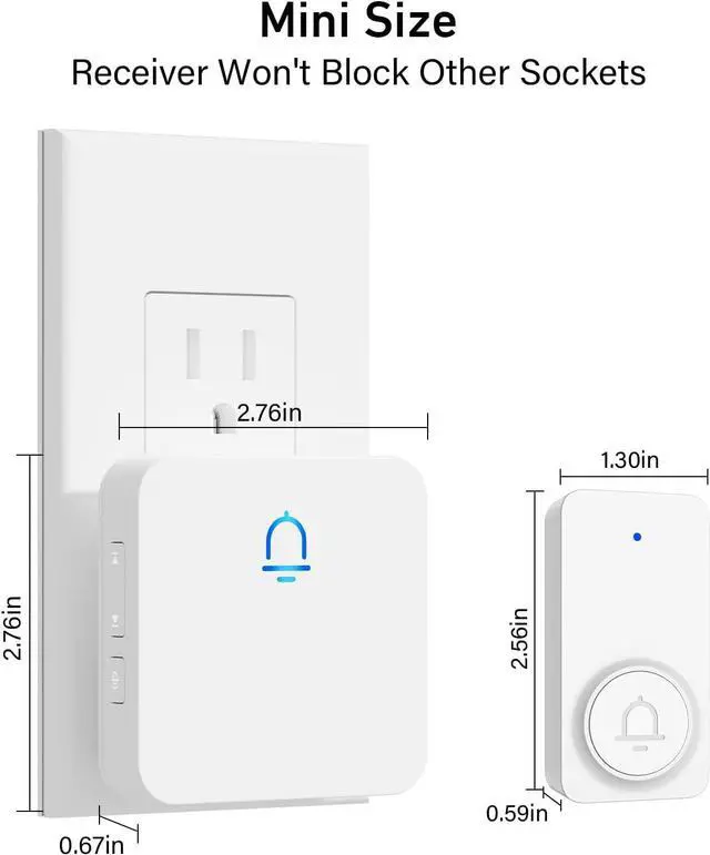 Alt view image 3 of 7 - SECRUI Wireless Doorbell, Waterproof Door Bell Chime Kit with 1000FT Ultra-Long Range, 32 Chimes, 5 Volume Levels, 2 Plug-in Receivers and 1 Push Button for Home, Office-White