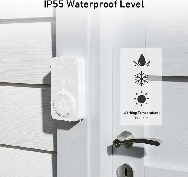 Alt view image 4 of 7 - SECRUI Wireless Doorbell, Waterproof Door Bell Chime Kit with 1000FT Ultra-Long Range, 32 Chimes, 5 Volume Levels, 2 Plug-in Receivers and 1 Push Button for Home, Office-White