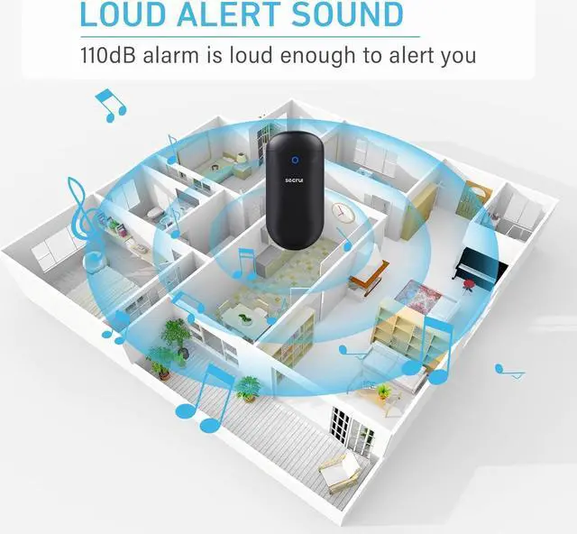 Alt view image 2 of 7 - SECRUI Door Chime, Door Chimes When Door Opens with Adjustable Volumes, Easy Installation, 52 Chimes, 400ft Wireless Range, M508+D7 Door Sensor Chime for Business Store Home, Black