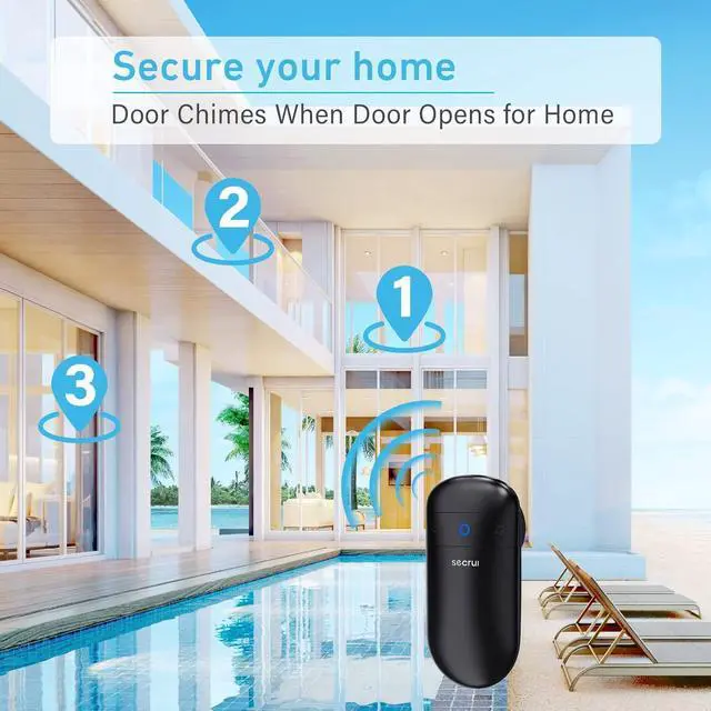 Alt view image 5 of 7 - SECRUI Door Chime, Door Chimes When Door Opens with Adjustable Volumes, Easy Installation, 52 Chimes, 400ft Wireless Range, M508+D7 Door Sensor Chime for Business Store Home, Black