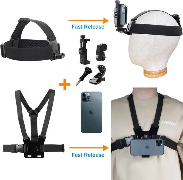 Alt view image 4 of 6 - Haoyou Mobile Phone Chest Strap Harness/Head Strap Holder kit for VLOG/POV Perfect View Angle,Compatible with iPhone,Samsung,Google and GoPro Hero 11/10/9/8/7 AKASO,DJI Osmo Action Camera