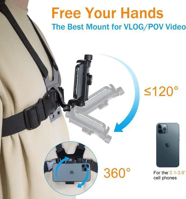 Alt view image 2 of 6 - Haoyou Mobile Phone Chest Strap Harness/Head Strap Holder kit for VLOG/POV Perfect View Angle,Compatible with iPhone,Samsung,Google and GoPro Hero 11/10/9/8/7 AKASO,DJI Osmo Action Camera