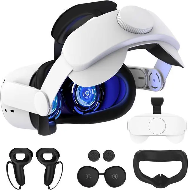 Main image of Head Strap Compatible with Oculus Quest 2 Replacement for Elite Strap, Accessories Set with Face Cover+Touch Controller Grips Cover+VR Lens Protector+Thumb Button Cap