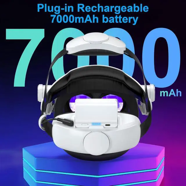 Alt view image 2 of 6 - Head Strap with Battery Pack for Oculus Quest 2 Accessories, Rechargeable 7000mah VR Power Supply for Oculus/Meta Quest 2/Elite Strap, Faster Charging and Comfort Support Lightweight Design