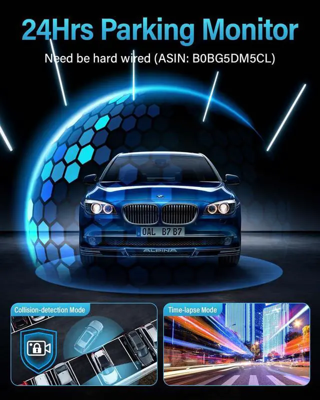 Alt view image 7 of 7 - FOCUWAY 4K Dash Cam Front and Rear, Built-in 5GHz WiFi GPS Speed, Voice Control, Free 64GB SD Card, Dual Dash Camera for Car, Superb Night Vision, Super-Capacitor, 24Hrs Parking Monitor, WDR, Type C