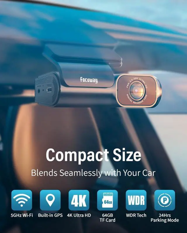 Alt view image 5 of 7 - FOCUWAY 4K Dash Cam Front and Rear, Built-in 5GHz WiFi GPS Speed, Voice Control, Free 64GB SD Card, Dual Dash Camera for Car, Superb Night Vision, Super-Capacitor, 24Hrs Parking Monitor, WDR, Type C