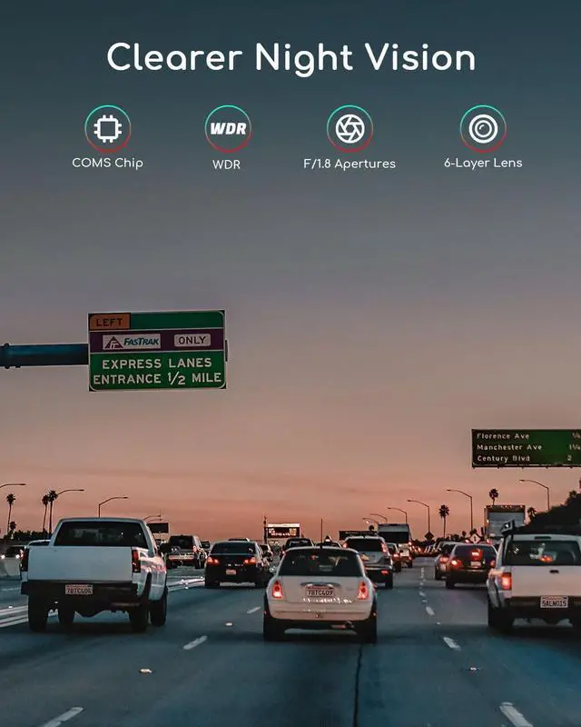 Alt view image 7 of 7 - Dash Cam Front and Rear Camera - COOAU 2.5K Car Camera Built in GPS & WiFi APP - 3" IPS Screen Dashcam with Free 64GB SD Card WDR G-Sensor | 24H Parking Mode Night Vision | Loop Recording