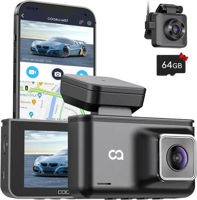 Main image of Dash Cam Front and Rear Camera - COOAU 2.5K Car Camera Built in GPS & WiFi APP - 3" IPS Screen Dashcam with Free 64GB SD Card WDR G-Sensor | 24H Parking Mode Night Vision | Loop Recording