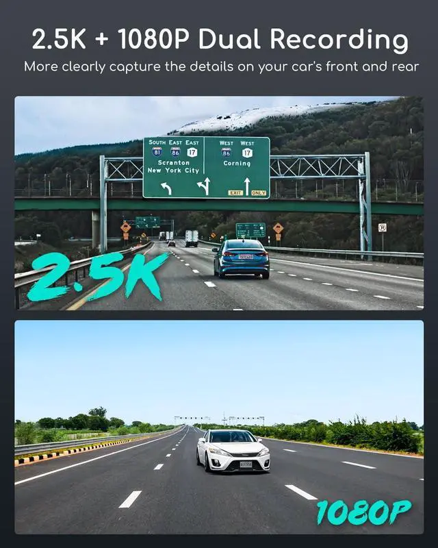 Alt view image 6 of 7 - Dash Cam Front and Rear Camera - COOAU 2.5K Car Camera Built in GPS & WiFi APP - 3" IPS Screen Dashcam with Free 64GB SD Card WDR G-Sensor | 24H Parking Mode Night Vision | Loop Recording