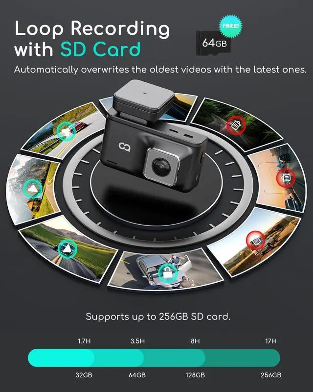 Alt view image 2 of 7 - Dash Cam Front and Rear Camera - COOAU 2.5K Car Camera Built in GPS & WiFi APP - 3" IPS Screen Dashcam with Free 64GB SD Card WDR G-Sensor | 24H Parking Mode Night Vision | Loop Recording