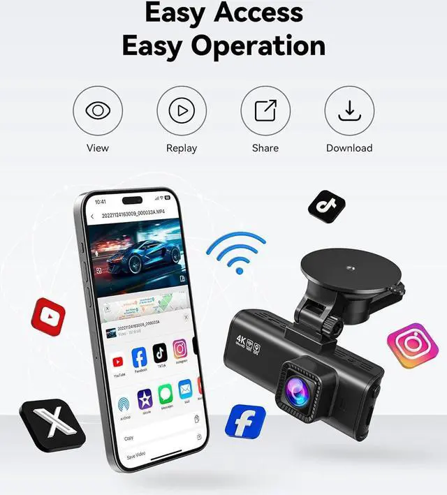 Alt view image 5 of 7 - REDTIGER Dash Cam Front Rear, 4K/2.5K Full HD Dash Camera for Cars, Free 32GB Card, Built-in Wi-Fi GPS, 3.18 IPS Screen, Night Vision, 170°Wide Angle, WDR, 24H Parking Mode