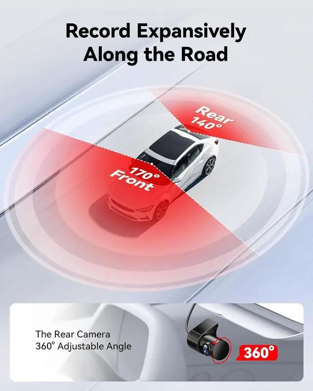 Alt view image 4 of 7 - REDTIGER Dash Cam Front Rear, 4K/2.5K Full HD Dash Camera for Cars, Free 32GB Card, Built-in Wi-Fi GPS, 3.18 IPS Screen, Night Vision, 170°Wide Angle, WDR, 24H Parking Mode