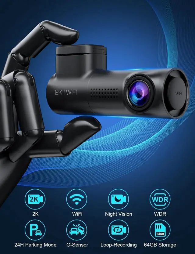 Alt view image 2 of 6 - Sarmert Front Dash Cam 2K 64G SD Card Built-in WiFi,Dash Camera for Cars with 0.96" LCD Display,Car Camera with Night Vision Loop Recording G-Sensor 24 Hours Parking Monitor APP 150°Wide Angle