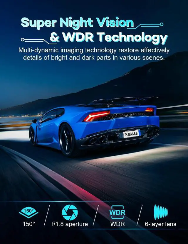 Alt view image 5 of 6 - Sarmert Front Dash Cam 2K 64G SD Card Built-in WiFi,Dash Camera for Cars with 0.96" LCD Display,Car Camera with Night Vision Loop Recording G-Sensor 24 Hours Parking Monitor APP 150°Wide Angle