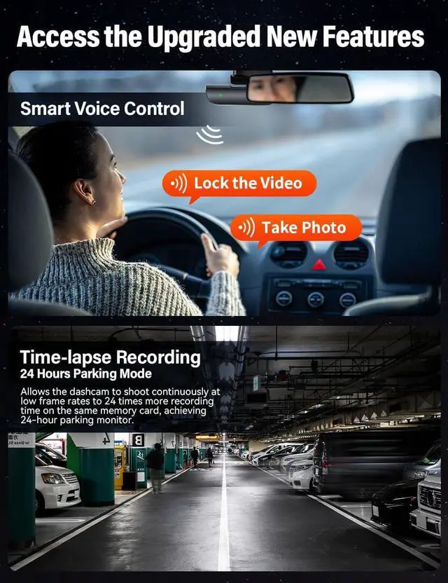 Alt view image 2 of 6 - Dash Cam Front and Rear 4k Built-in GPS 5GHz WiFi, Free 64gb TF Card, Voice Control, Dash Cam for Car with Super Night Vision, WDR, Loop Recording, Supercapacitor, 160° Wide Angle, 24h Parking Monitor